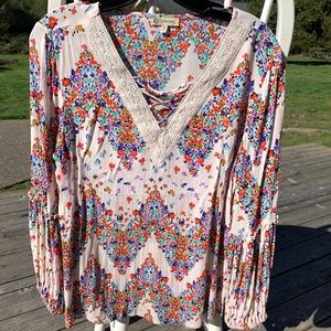 Democracy Blouse Multi Color Floral Size Medium